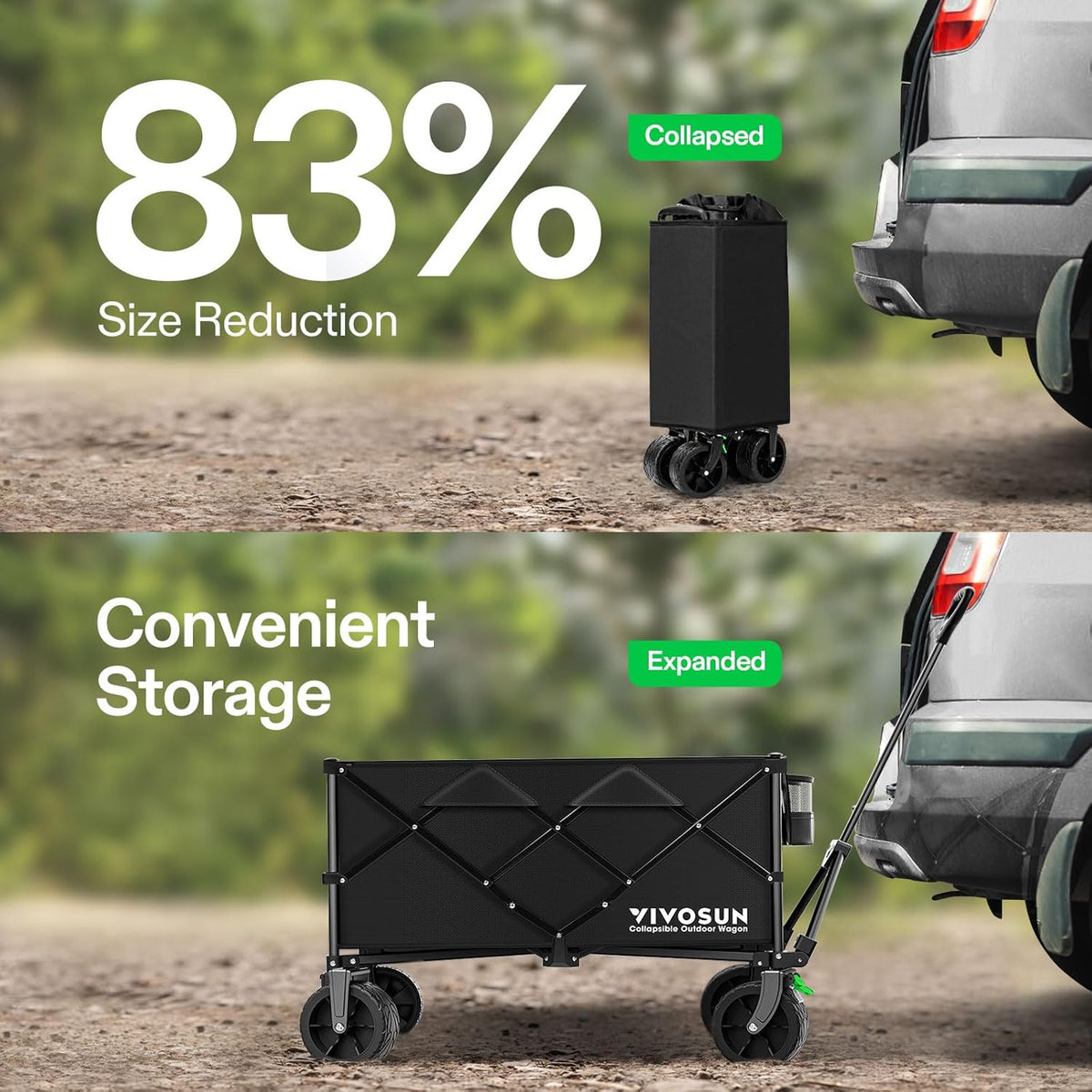 VIVOSUN Collapsible Folding Wagon, Outdoor Utility with Silent All-Terrain Wide Wheels, Adjustable
