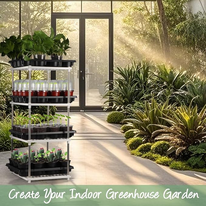 4 Inch 60 Pack Nursery Pots with Humidity Domes & 5 Pack 12 Cell Round Seedling Pot Carrying Trays