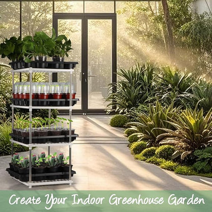 4 Inch 60 Pack Nursery Pots with Humidity Domes & 5 Pack 12 Cell Round Seedling Pot Carrying Trays
