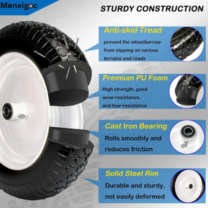 4.80/4.00-8 Tire, 14.5" Tire and Wheel Flat Free, 5/8" Bore Bearing with 3/4" Extra Bearings, 3"