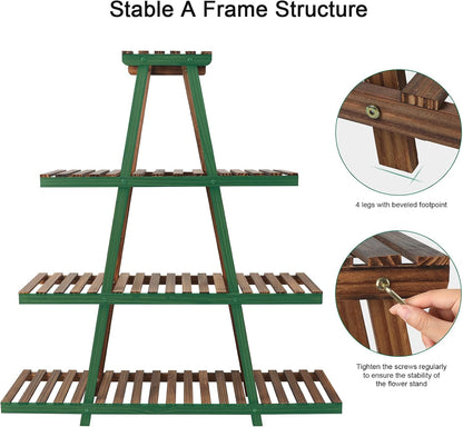 Ufine 4 Tier Wood Plant Stand Indoor Outdoor A Frame Plant Display Shelf for Multiple Plants Flower