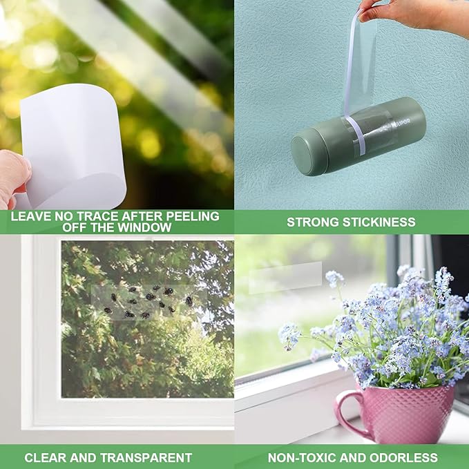 80 Pack Window Fly Traps Sticky,Clear Fly Paper Indoor for Home,Window Sticky Traps Fruit and