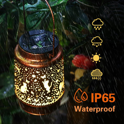 Cat Solar Lanterns Outdoor Waterproof Hanging Solar Lights Cat Gifts for Women Men Metal Decorative