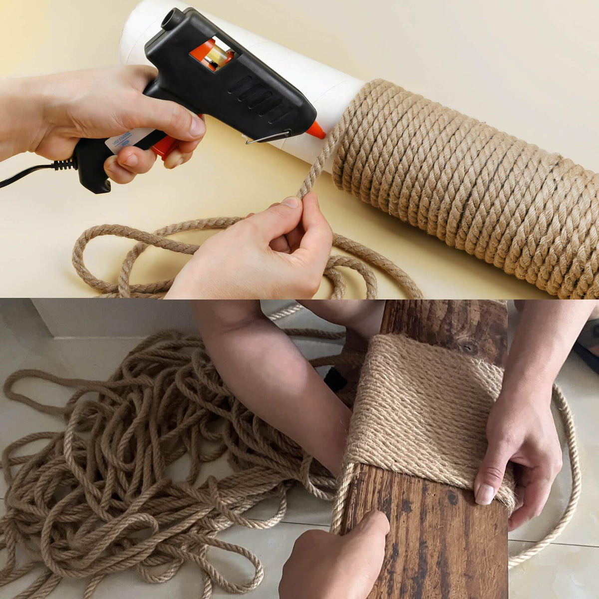 8mm Jute Rope, 164 Feet Braided Heavy Duty Twine, Thick Jute Twine Rope for Cat Scratch Post