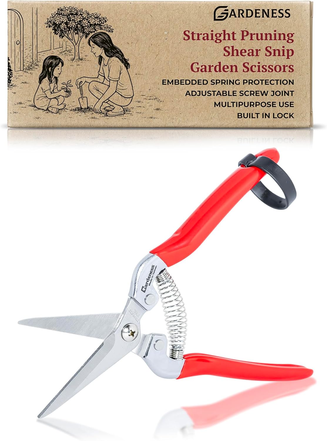 Gardeness Pruning Shear Straight Pruning Snip with Stainless Steel Serrated Blade, Adjustable Joint