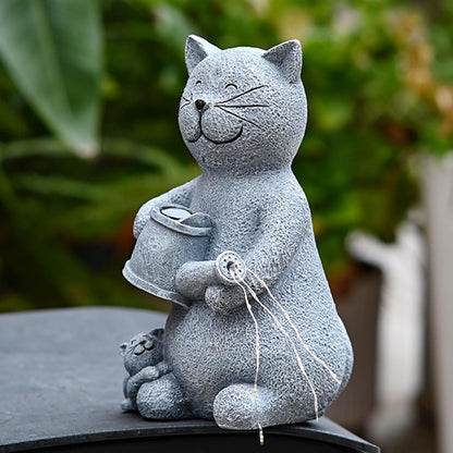 Solar Cat Garden Statues Outdoor Decor with LED Lights Lovely Cat Statue for Patio Balcony Yard