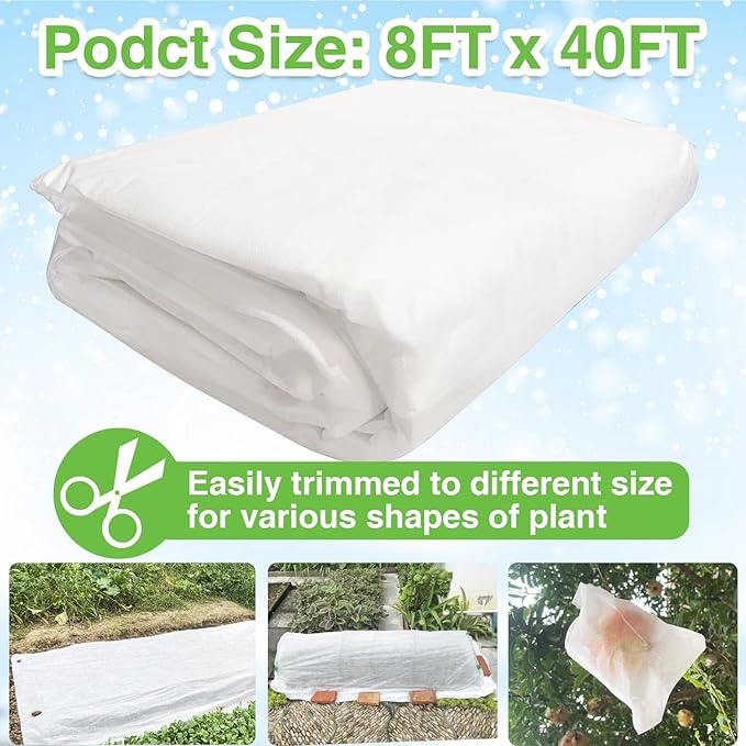 YFFSIDMY Plant Covers Freeze Protection 8'x40', Frost Blankets for Outdoor Plants and Trees, Frost