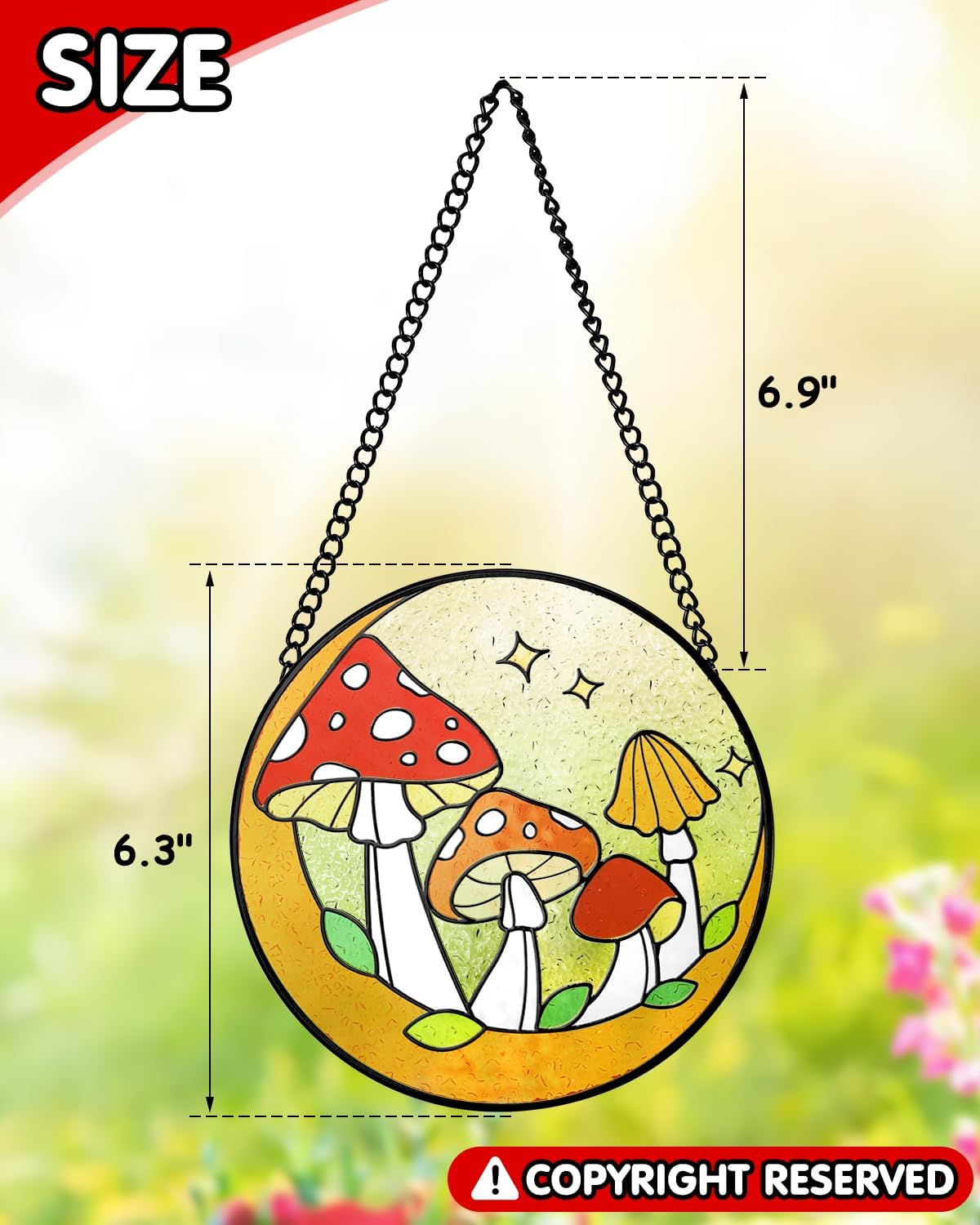 Tuitessine Mushroom Stained Glass Suncatcher Moon Toadstools Window Wall Hanging Ornament