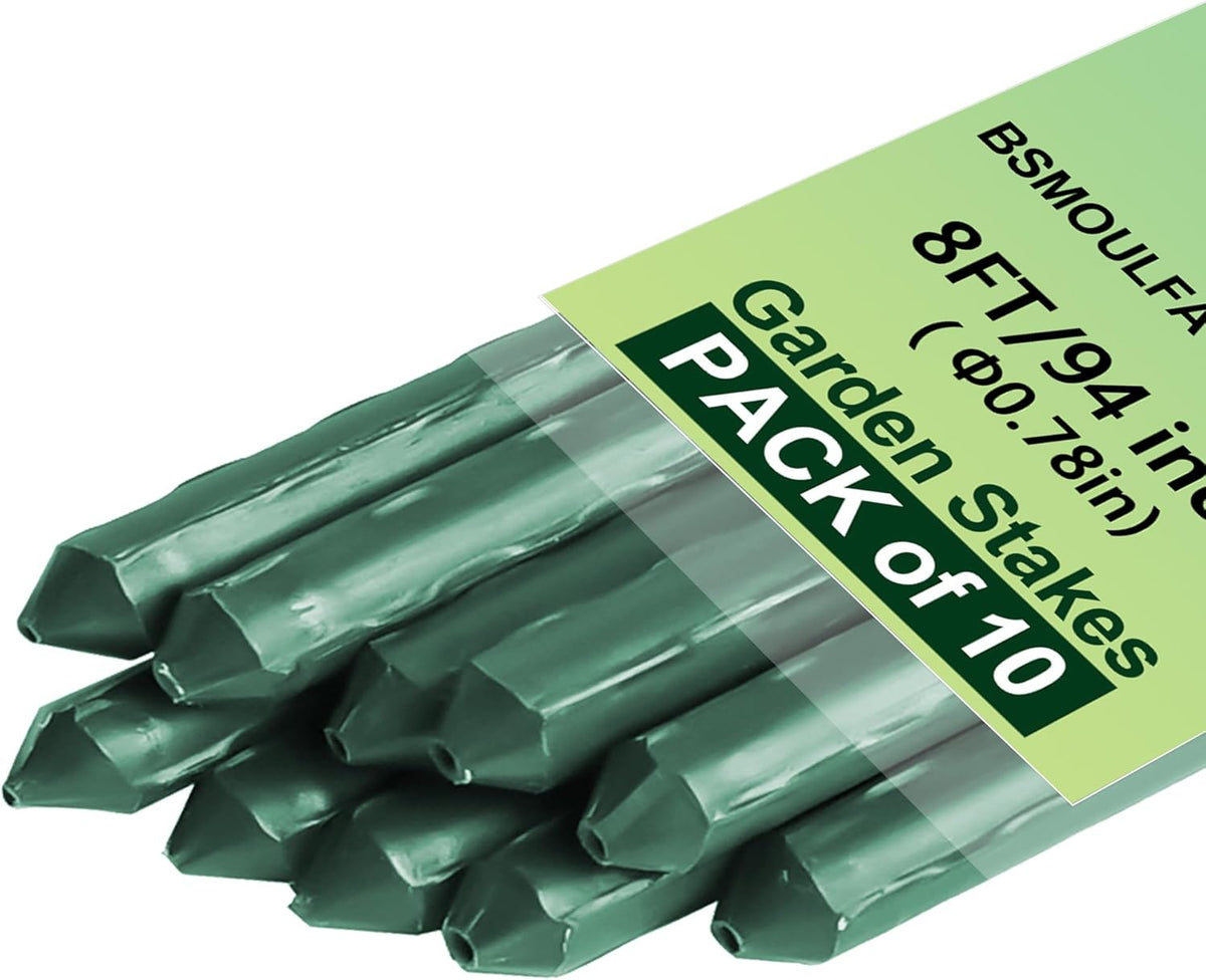 Garden Stakes 8ft, Metal Plant Stakes 8 Feet for Gardening and Farm, 0.78 Inch Dia Plastic Coated