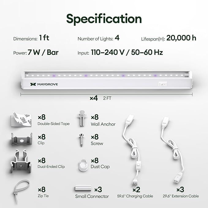 Plant Grow Lights 1FT, Blue-Rich Full Spectrum 5000K, 28W(4 x 7W), T5 LED Grow Light Strips for