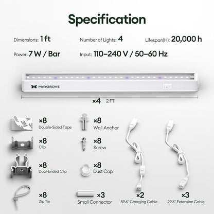 Plant Grow Lights 1FT, Blue-Rich Full Spectrum 5000K, 28W(4 x 7W), T5 LED Grow Light Strips for