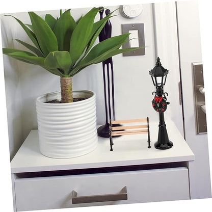2pcs Christmas Street Lamp Post and Miniature Park Bench Seat Mini Street Light Model Dollhouse