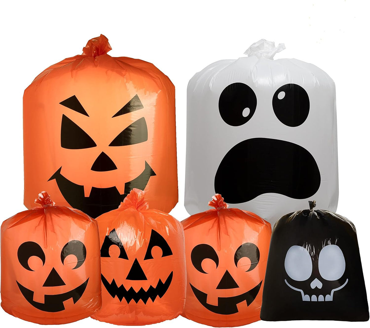 JOYIN 6 Pcs Halloween Leaf Bags, Pumpkin Leaf Lawn Bags for Yard Fall Outdoor Decorations, Plastic