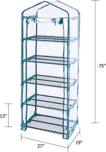 Worth Garden 5 Tier Mini Greenhouse - 75'' H x 27'' L x 19'' W - Sturdy Portable Gardening Shelves
