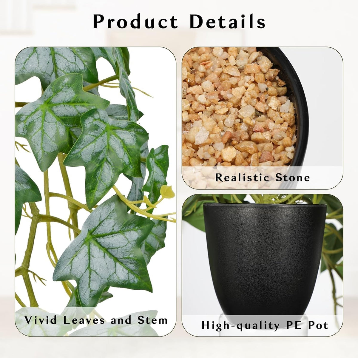 Realistic Fake Pothos Ivy Plant with Pot Artificial Leaves Featuring a White Frosted Finish for