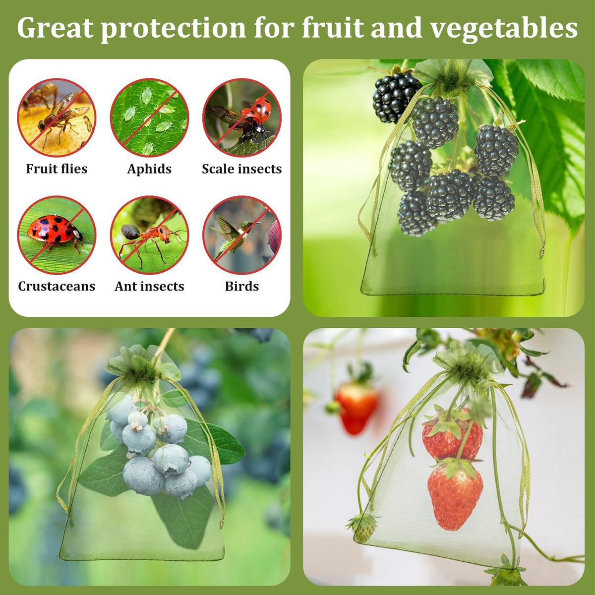 100Pcs Fruit Protection Bags, 4×6inch Fruit Netting Bags for Fruit Trees, Green Fruit Netting Cover