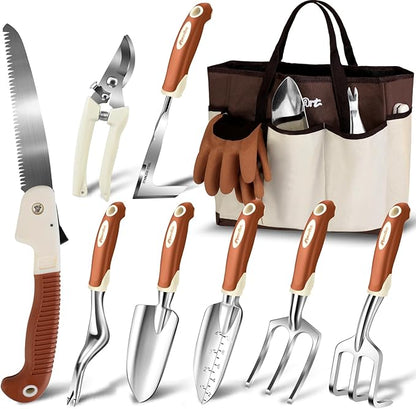 MelonArt Garden Tool Set,10 Pcs Heavy Duty Gardening Hand Tool Kit for Women Aluminum with Non Slip