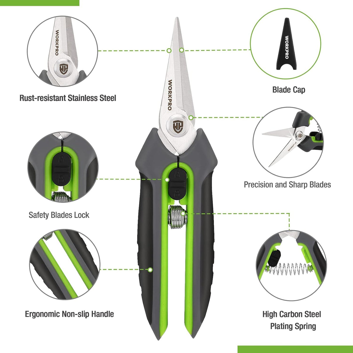 WORKPRO Pruning Shears,6.25'' Gardening Hand Scissors with Sheath,Stainless Steel Straight Blade