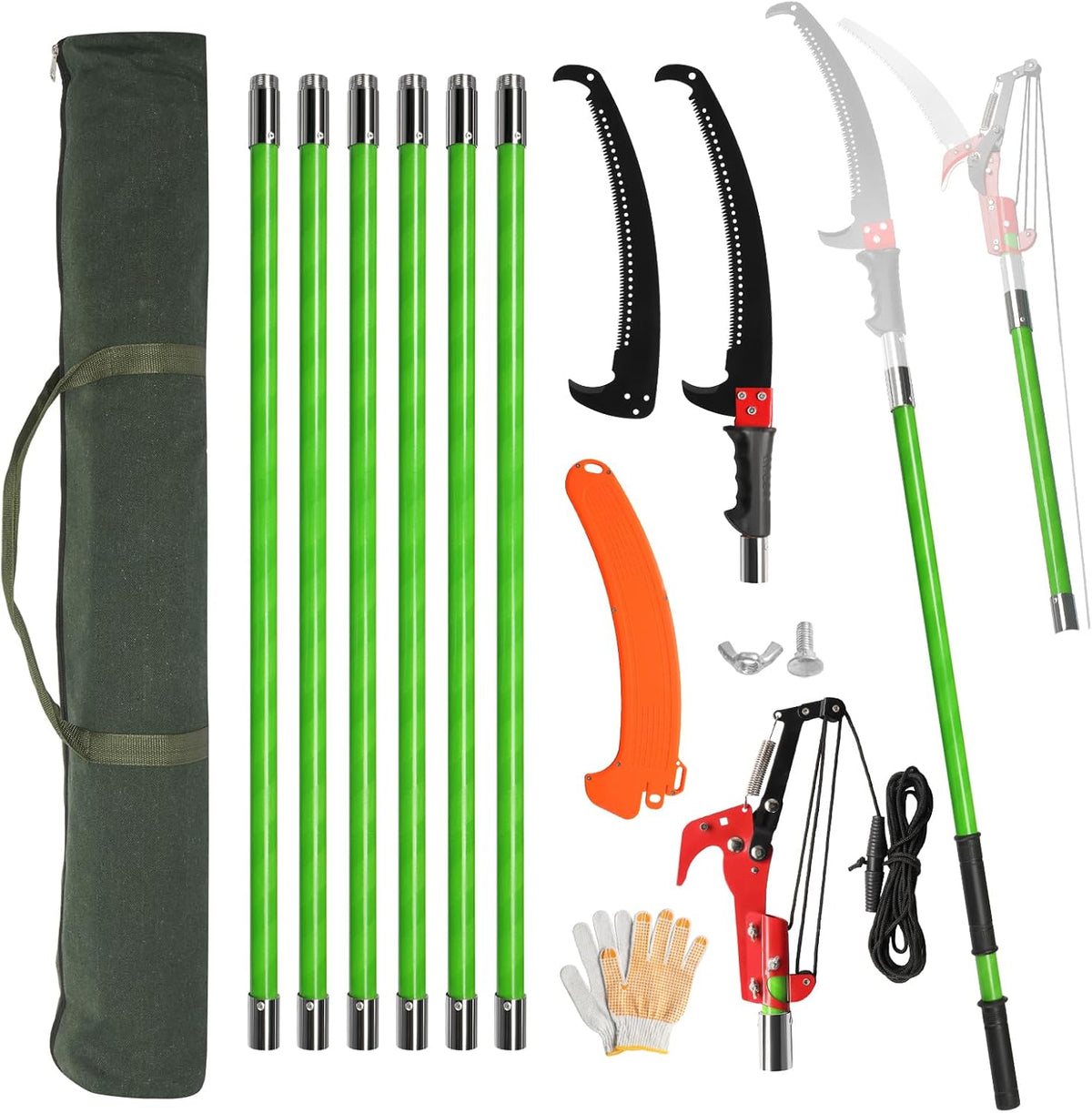 Outvita Manual Pole Saw, 26 Feet Extendable Tree Pruner with Knives and Storage Pocket, Sharp Steel