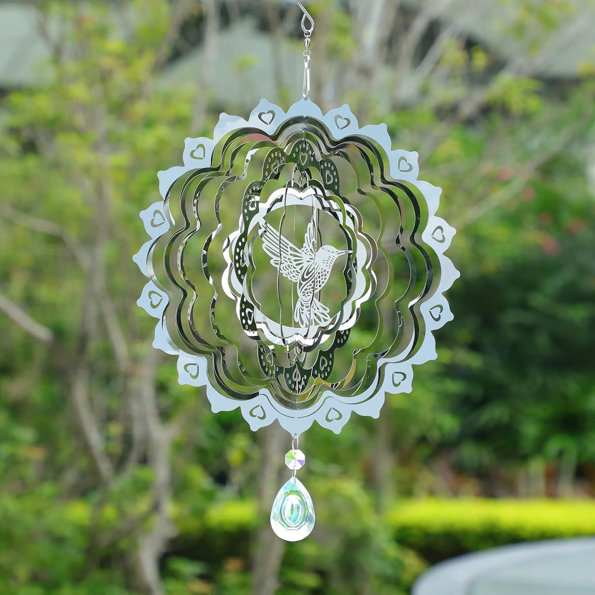 3D Wind Spinners Outdoor Flowing-Light Effect Metal Garden Decor, Highly Reflective Bird Deterrents