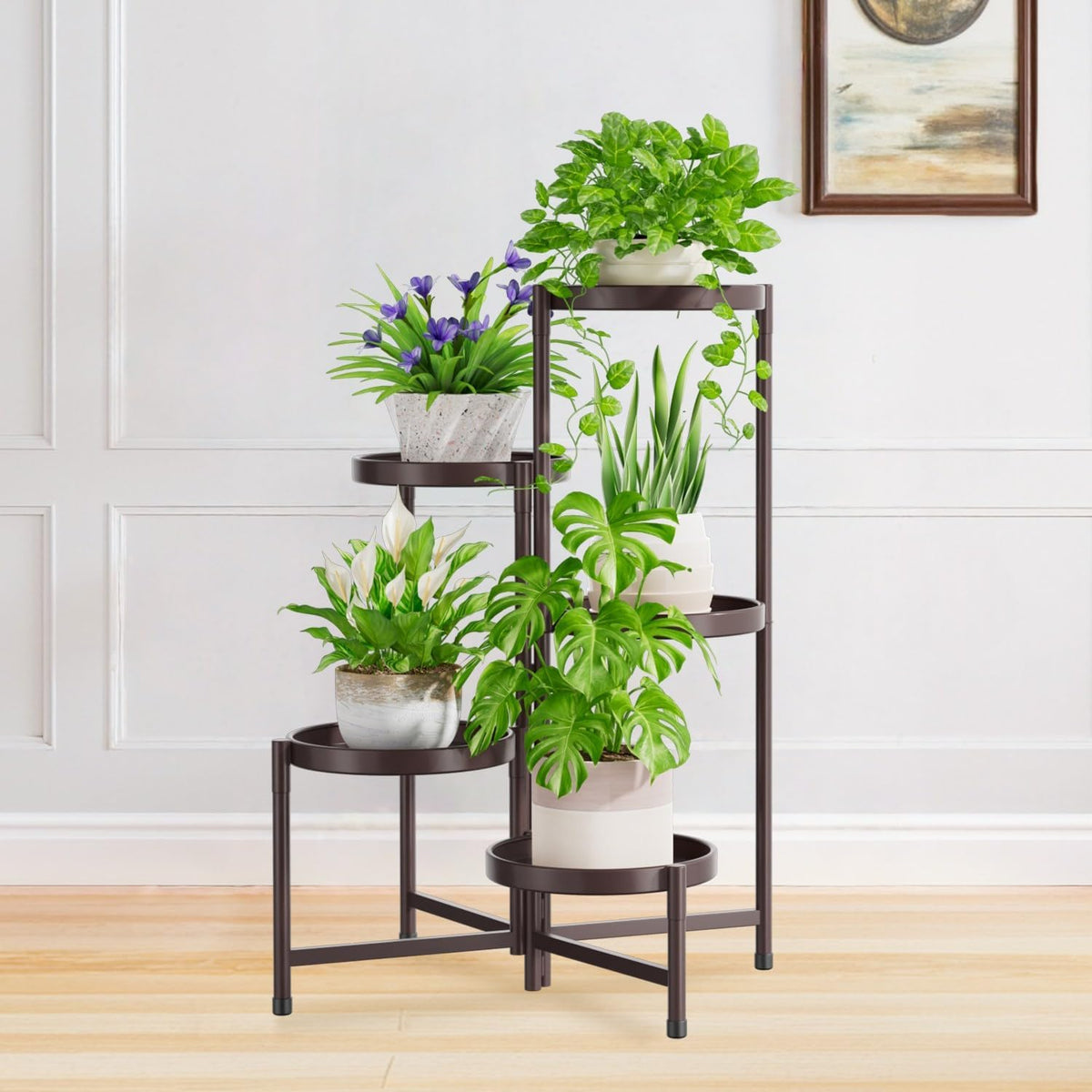 iDavosic.ly 5 Tier Large Plant Stand Indoor, 10 Inch Wide Tall Corner Metal Plant Stands Outdoor