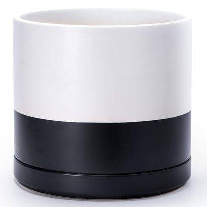 D'vine Dev 14 Inch Ceramic Planter Pot with Drainage Hole and Saucer, Indoor Cylinder Round Planter