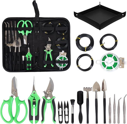 Bonsai Tools Kit 20 Pcs Garden Tools Set for Starters, Includes Bonsai Wire Kit, Plant Mat, Pruning