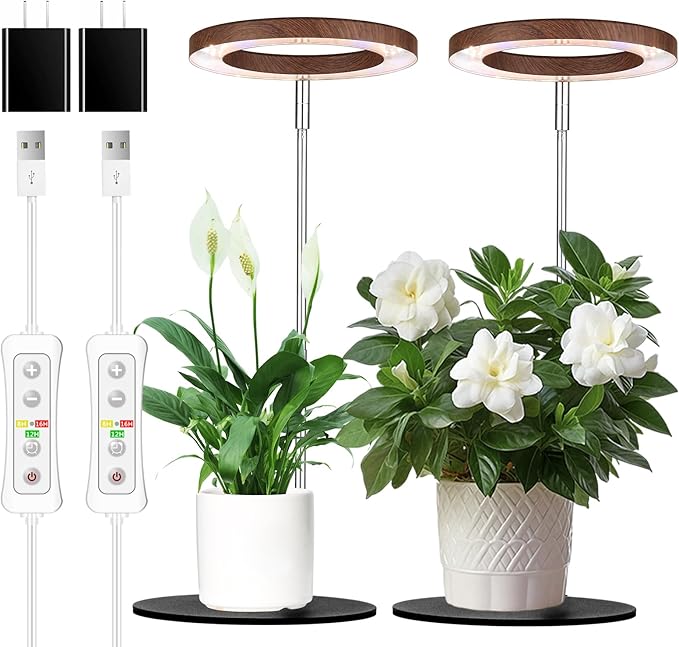 yadoker 144 LEDs Plant Grow Light for Indoor Plant,Aluminum Walnut Wood Grain Desk LED Grow Light