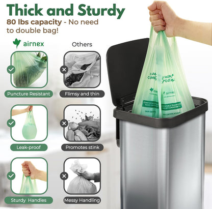 Compost Bags for Countertop Bin -Compostable Trash Bags made of Cornstarch - Leakproof & Tear