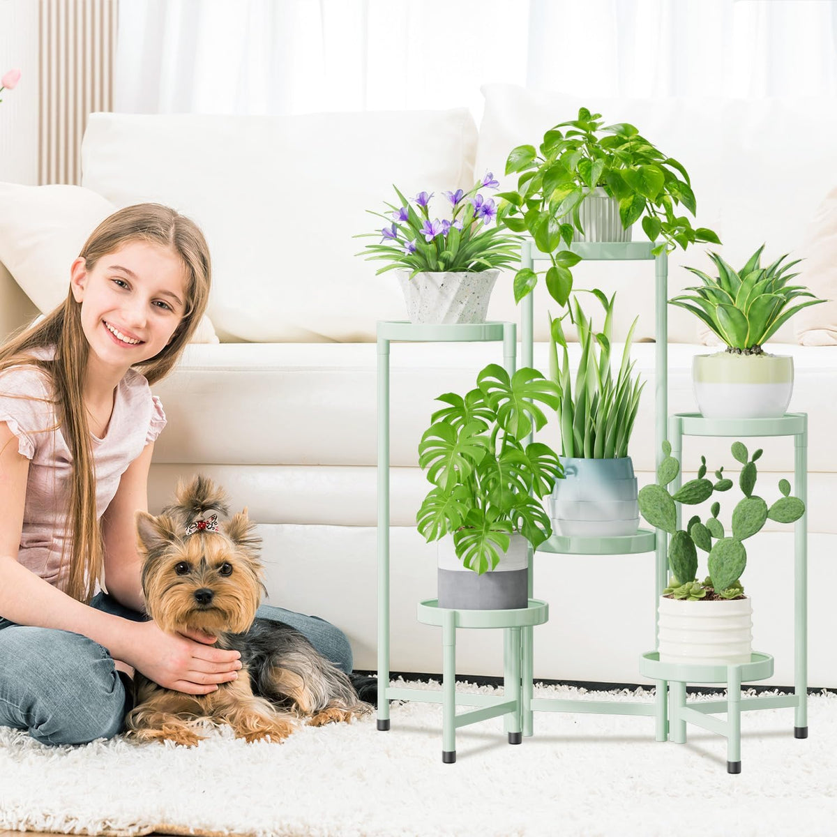 iDavosic.ly Plant Stand Indoor Outdoor, 6 Tier Corner Metal Flower Display Holder Shelf, Folding