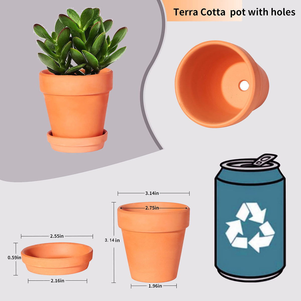 TKSCUSR 3 Inch Terracotta Pots with Saucer-20 Pack，Cactus Terra Cotta Flower Pot with