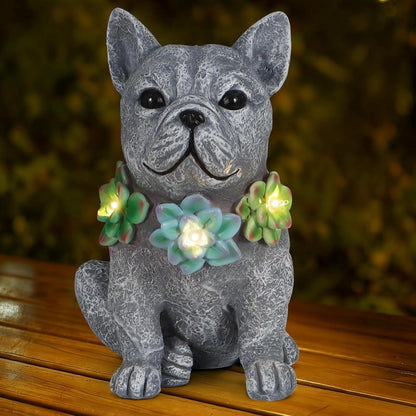 Solar Garden Statues Dog with Succulent and LED Lights Birthday Gifts for Women Mom Grandma Solar