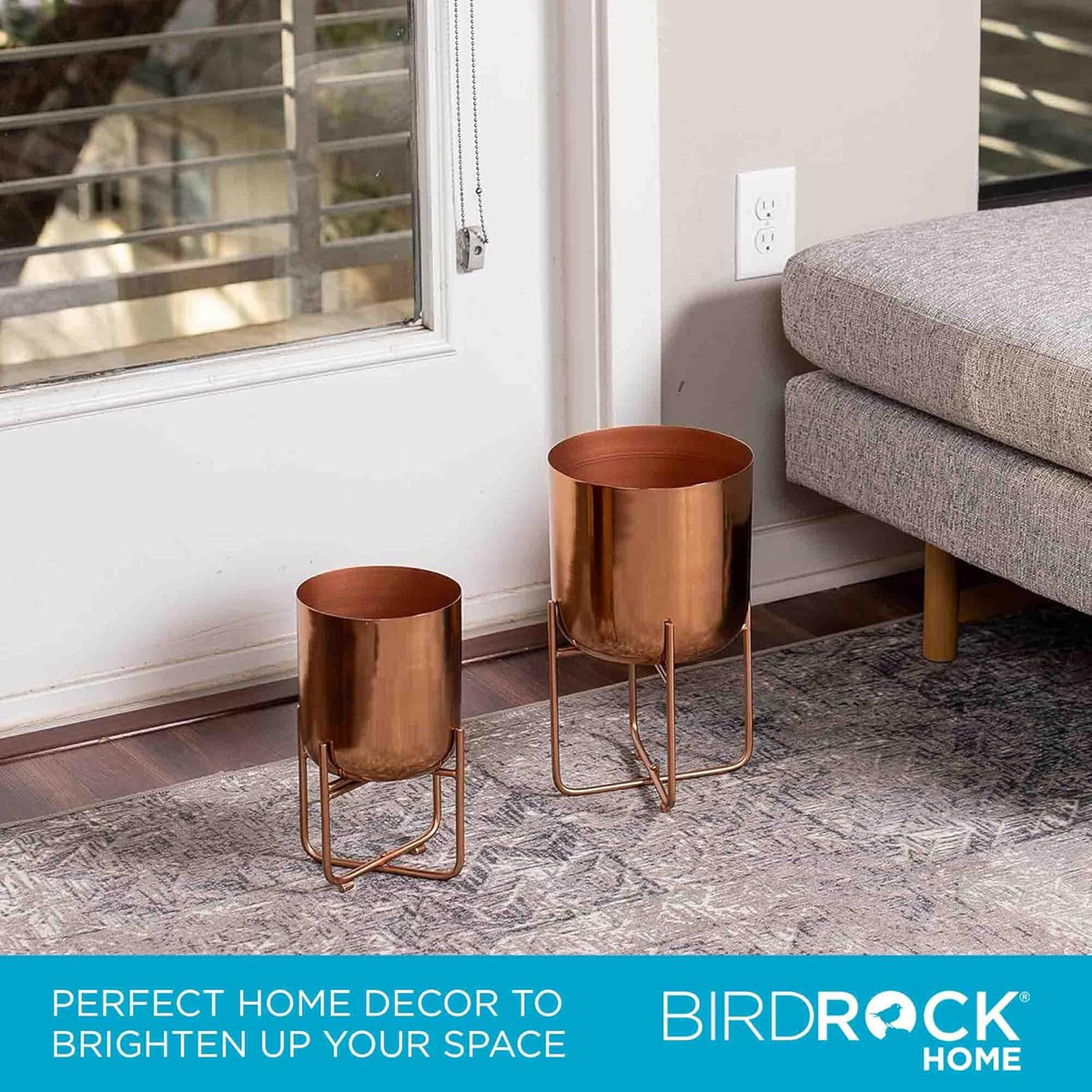 BIRDROCK HOME 2pc Modern Planter with Stand - Elevated Plant Holder for Indoor/Outdoor Use - Sturdy