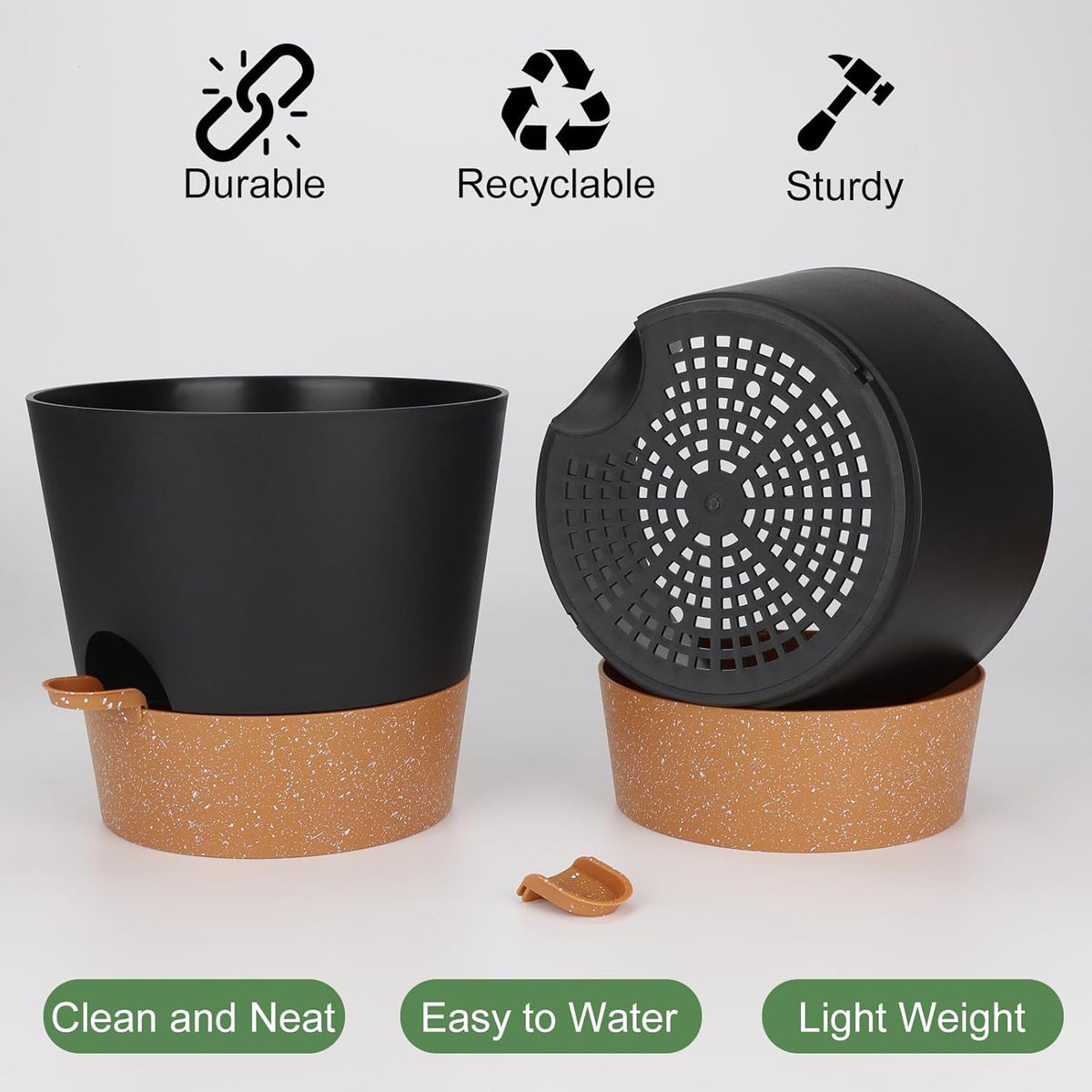 10-Inch Plant Pots, Self-Watering Planters with Drainage Holes & Saucers for Indoor and Outdoor