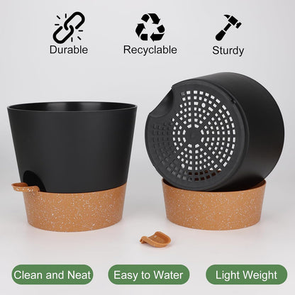 10-Inch Plant Pots, Self-Watering Planters with Drainage Holes & Saucers for Indoor and Outdoor