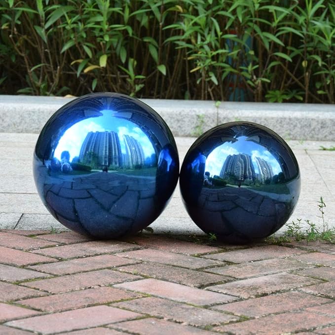 10 inches Gazing Ball,Seamless Blue Stainless Steel Polished Reflective Smooth Mirror Garden Sphere