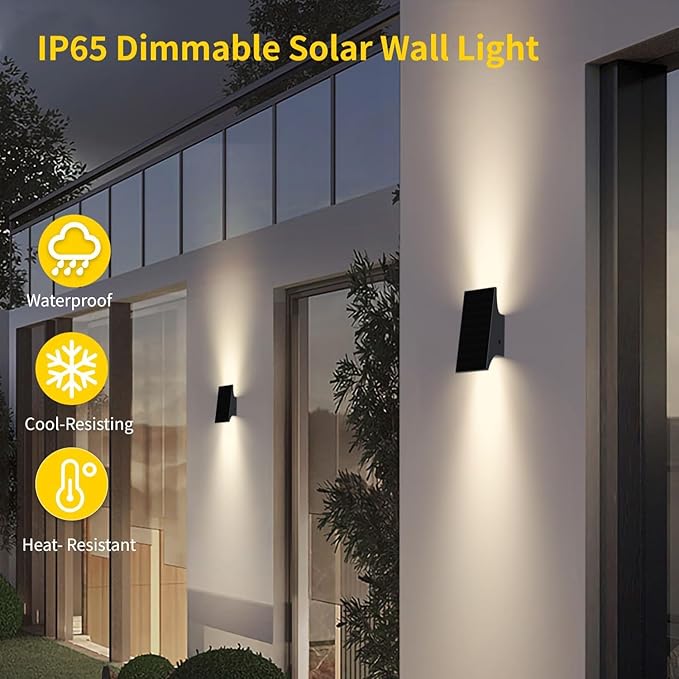 Solar Sconce Lights Outdoor, Dimmable Solar Wall Lights Up and Down, 3000K 700LM Solars Lights