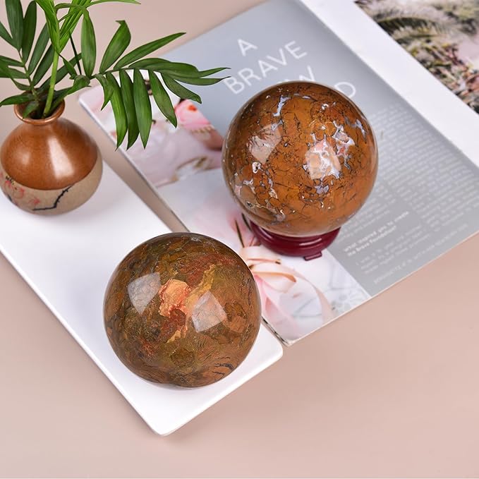 JIC Gem Large Crystal Ball Sphere Yellow Agate Healing Crystal Gemstone Ball with Display Stand