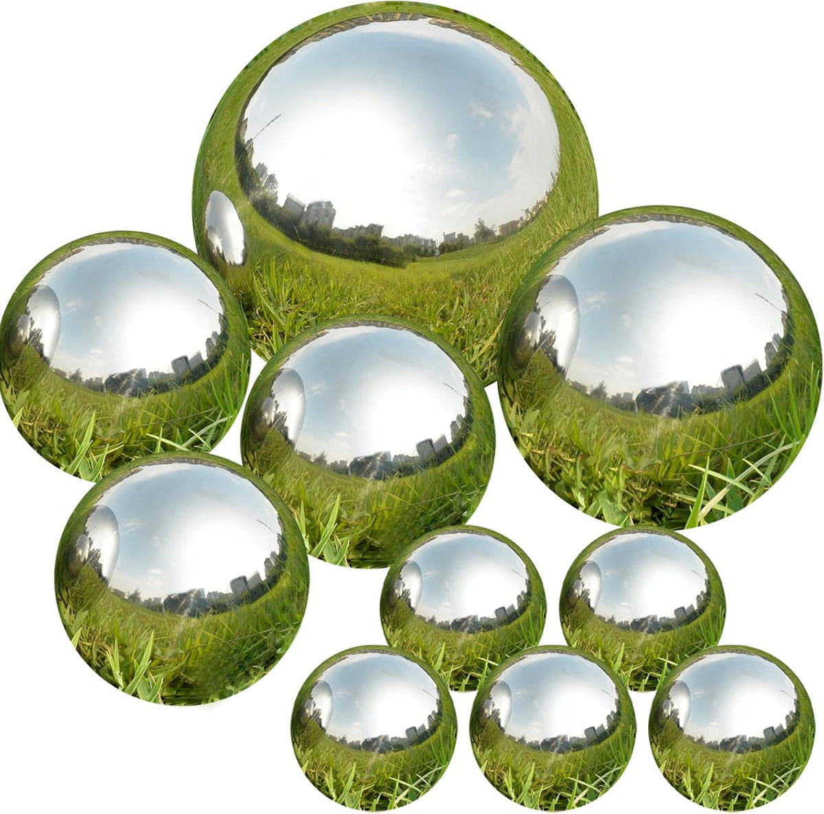 Nerien Gazing Ball, Stainless Steel Garden Mirror Globe, Polished Ornament Sphere, Hollow Floating