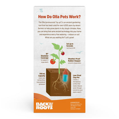 Back to the Roots Self-Watering Terracotta Olla Pot (Pack of 3), 700mL Provides 1 Week of Precision