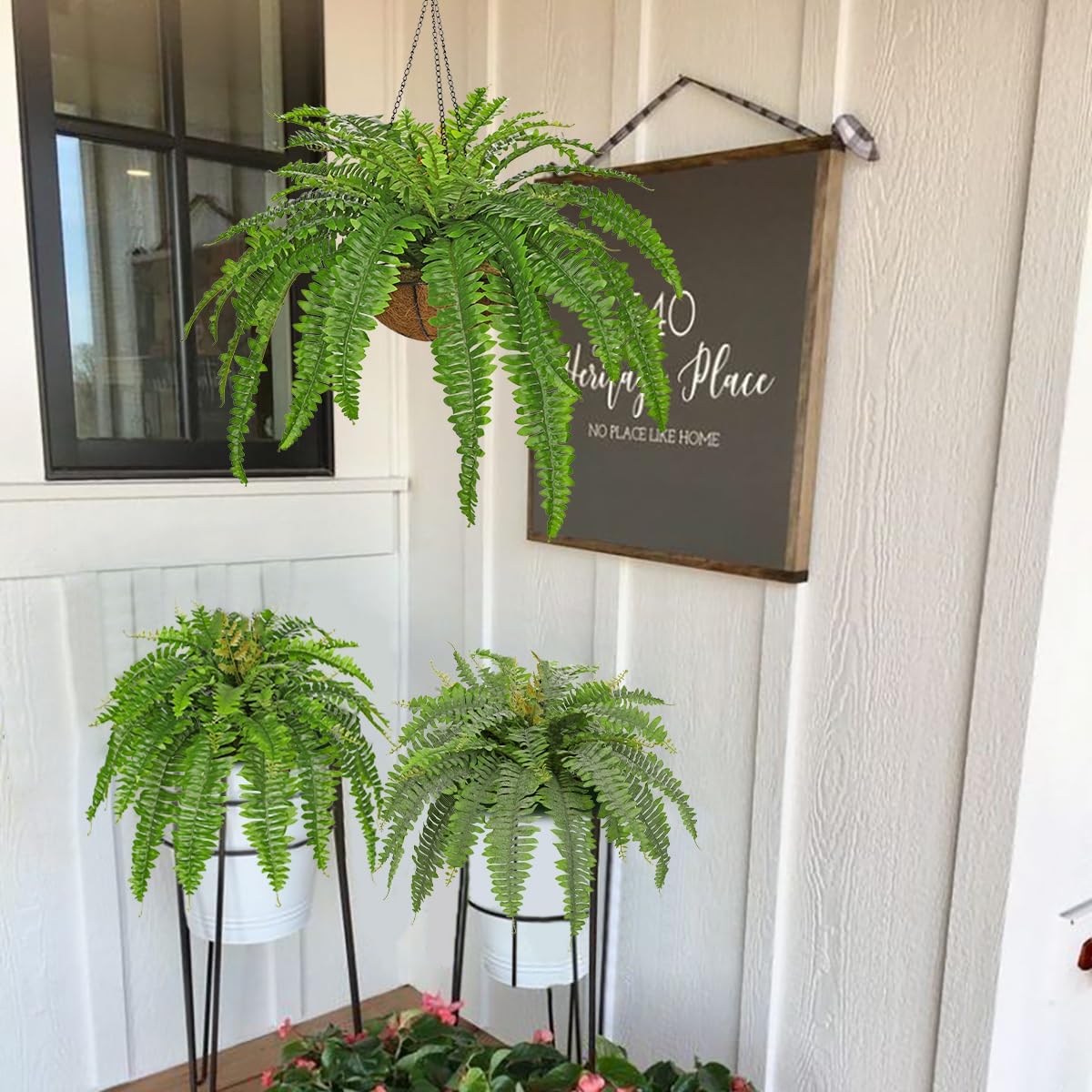 Fake Hanging Plants Large Boston Fern Artificial Plants Outdoor Realistic Fake Ferns with Palm