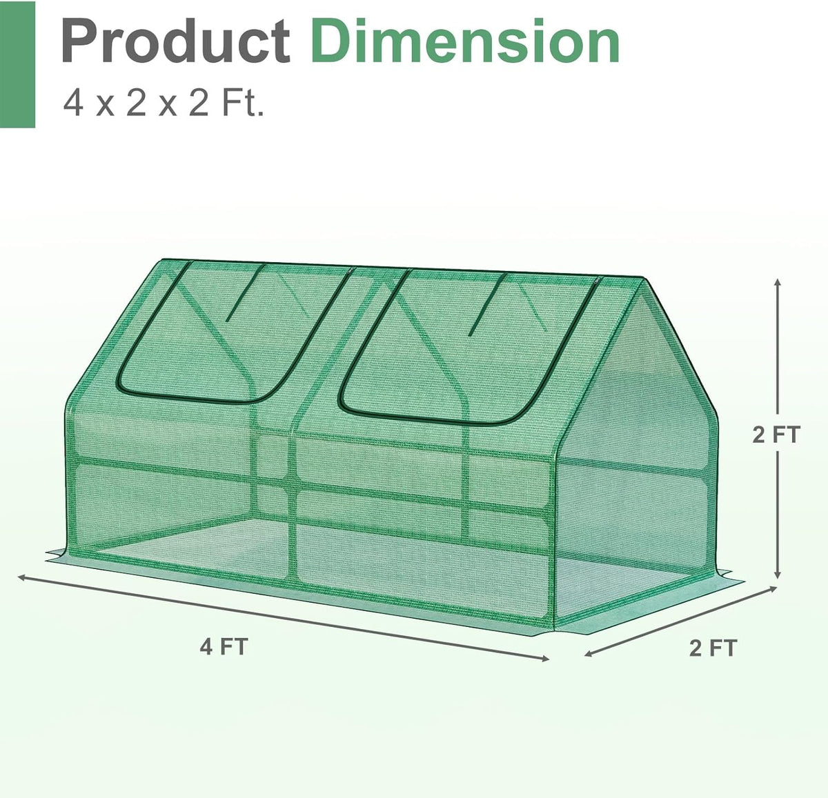 Aoodor 4 x 2 x 2 ft Mini Greenhouse with 2 Zipper Doors, Water Resistant, UV Protected for Flowers