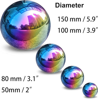 yarlung Set of 10 Stainless Steel Rainbow Gazing Balls, 50-150 mm Garden Mirror Globe Floating Pond