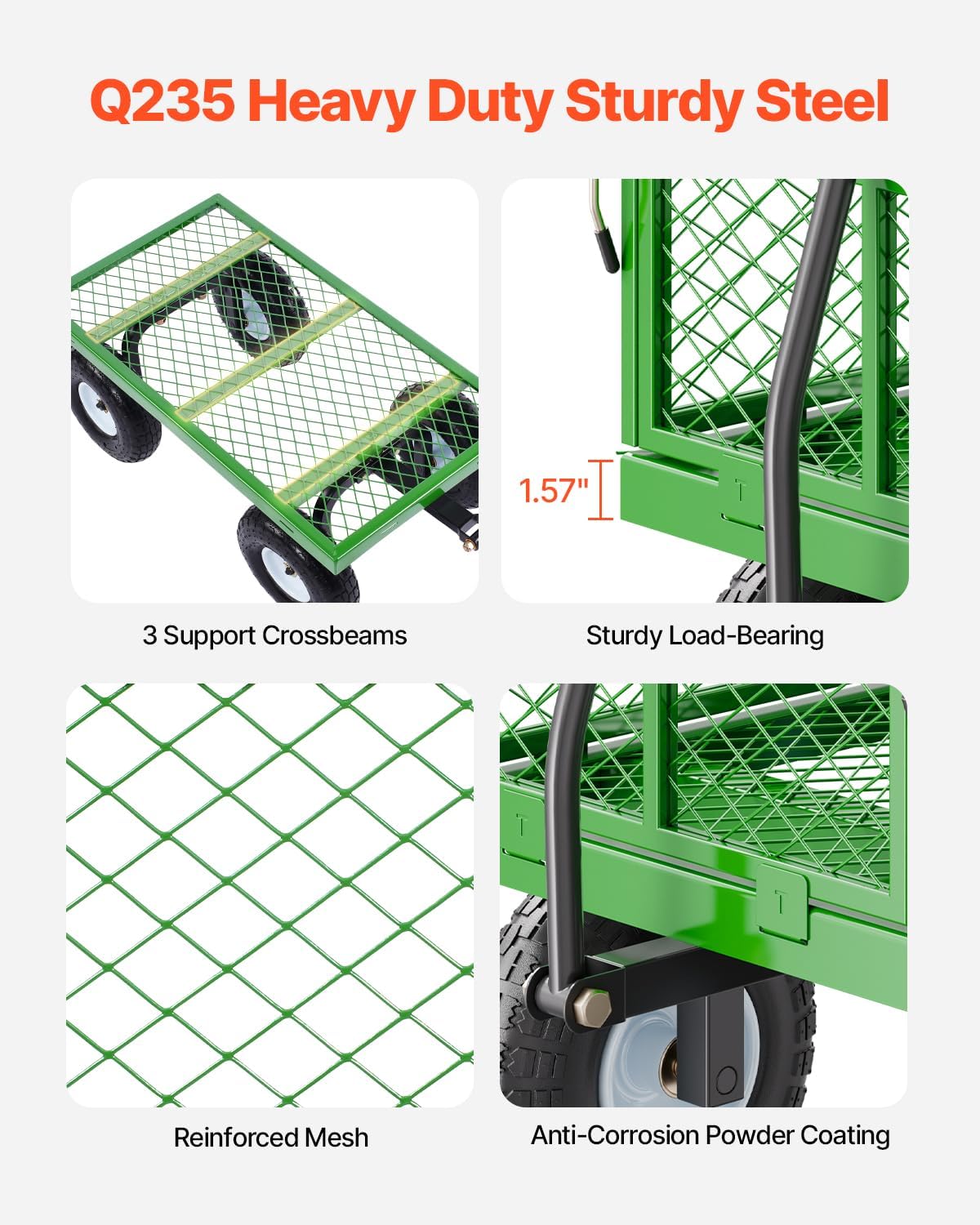 VEVOR 680 Lbs Steel Garden Cart on Wheels, Heavy Duty Garden Wagon Cart Pullable, Metal Outdoor