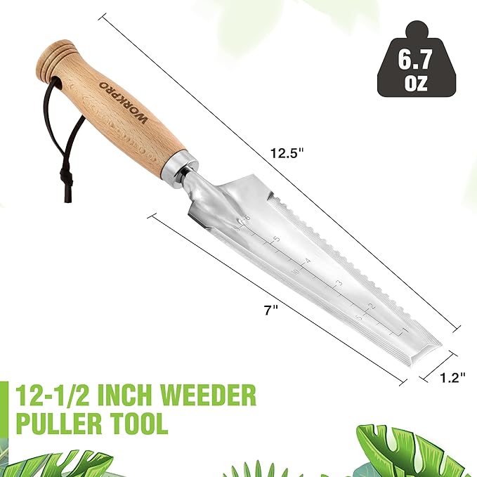WORKPRO Garden Trowel with Wood Handle, Stainless Steel Narrow Hand Shovel, Multi- Use Flat Garden