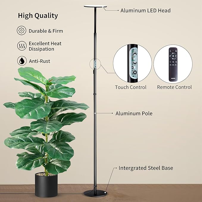 chiphy Grow Lamp, 60W Full Spectrum Grow Lights for Indoor Plants, 4/8/12H Timer, 2300K-6500K, 10