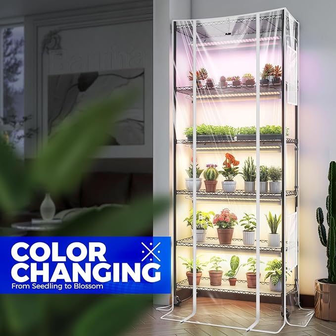 Barrina CX2Z Greenhouse with Grow Light for Indoor Plant & Seedlings, 6-Tier Plant Shelf with 2FT