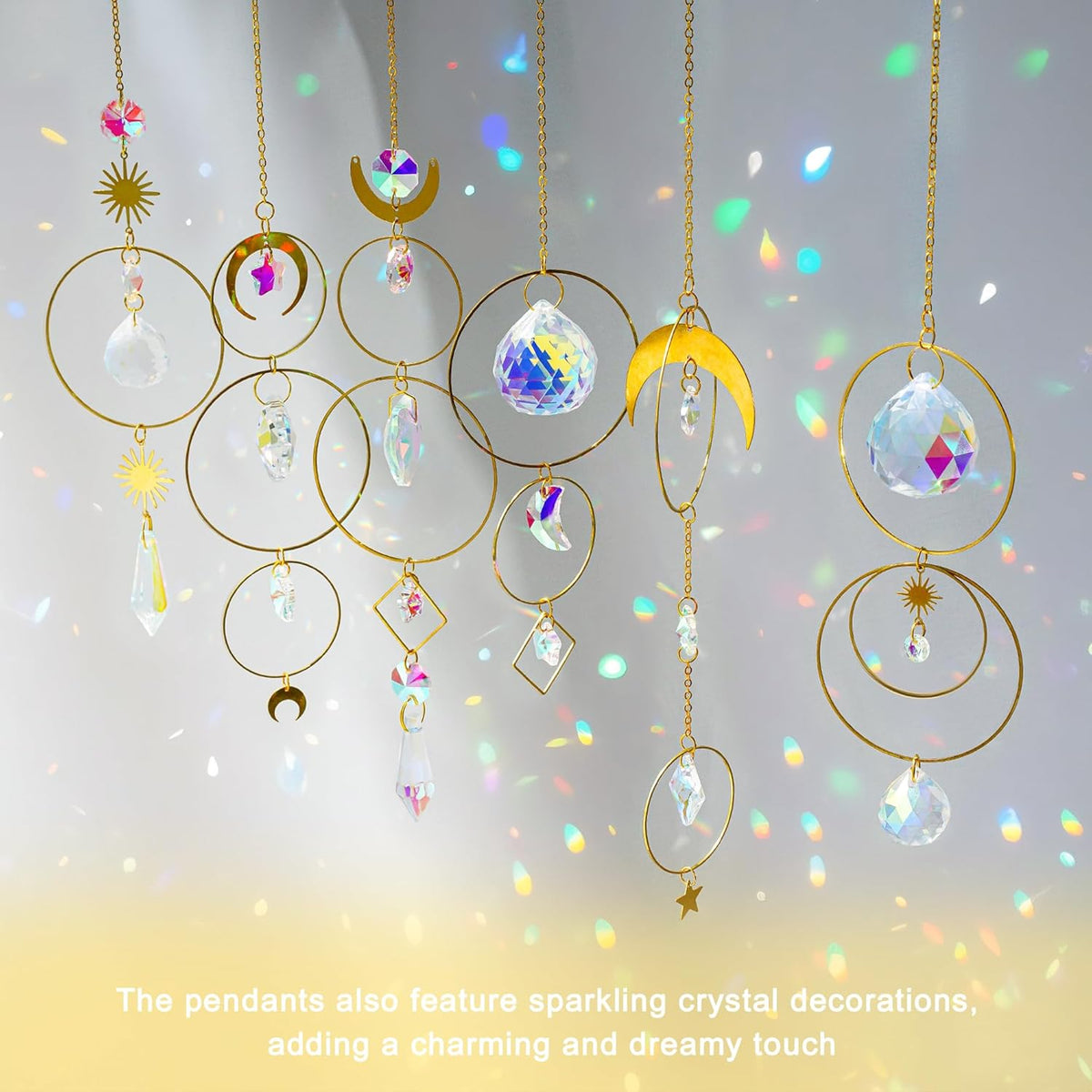 H&D HYALINE & DORA Set of 6 Colorful Crystals Suncatcher Hanging Sun Catcher with Crystals Pendant