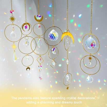 H&D HYALINE & DORA Set of 6 Colorful Crystals Suncatcher Hanging Sun Catcher with Crystals Pendant