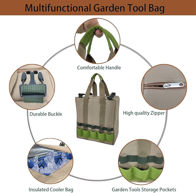 Garden Folding Gardener Stool with Gardening Tools Insulation Garden Bags Plus 5 Garden Tools and